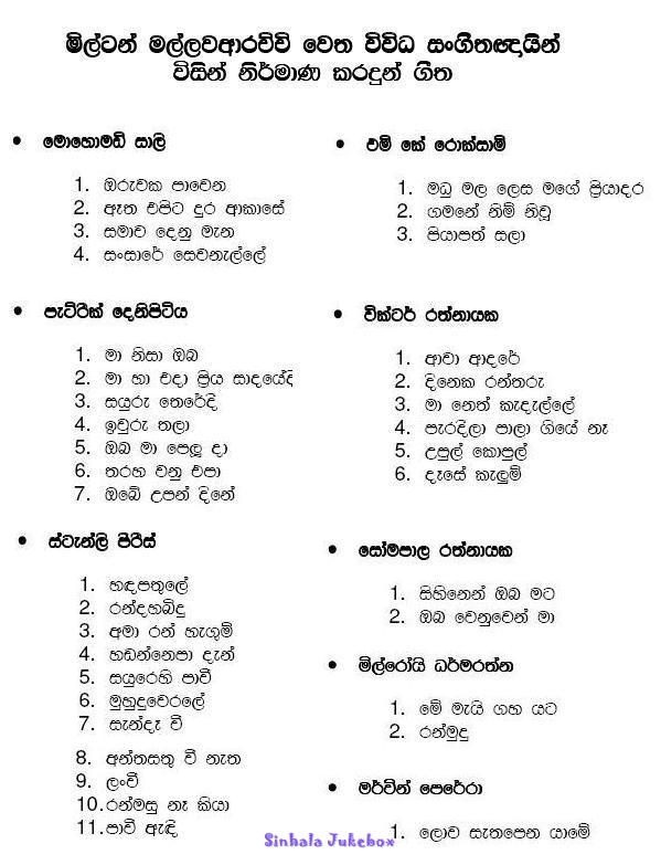 Sinhala Jukebox - Featured Artist Pages - Milton Mallawarachchi